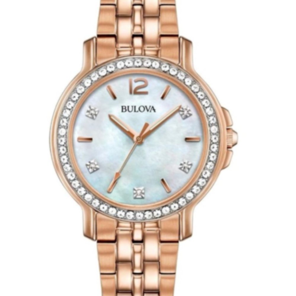 Sale! Bulova Rose Gold Crystal 34mm Watch